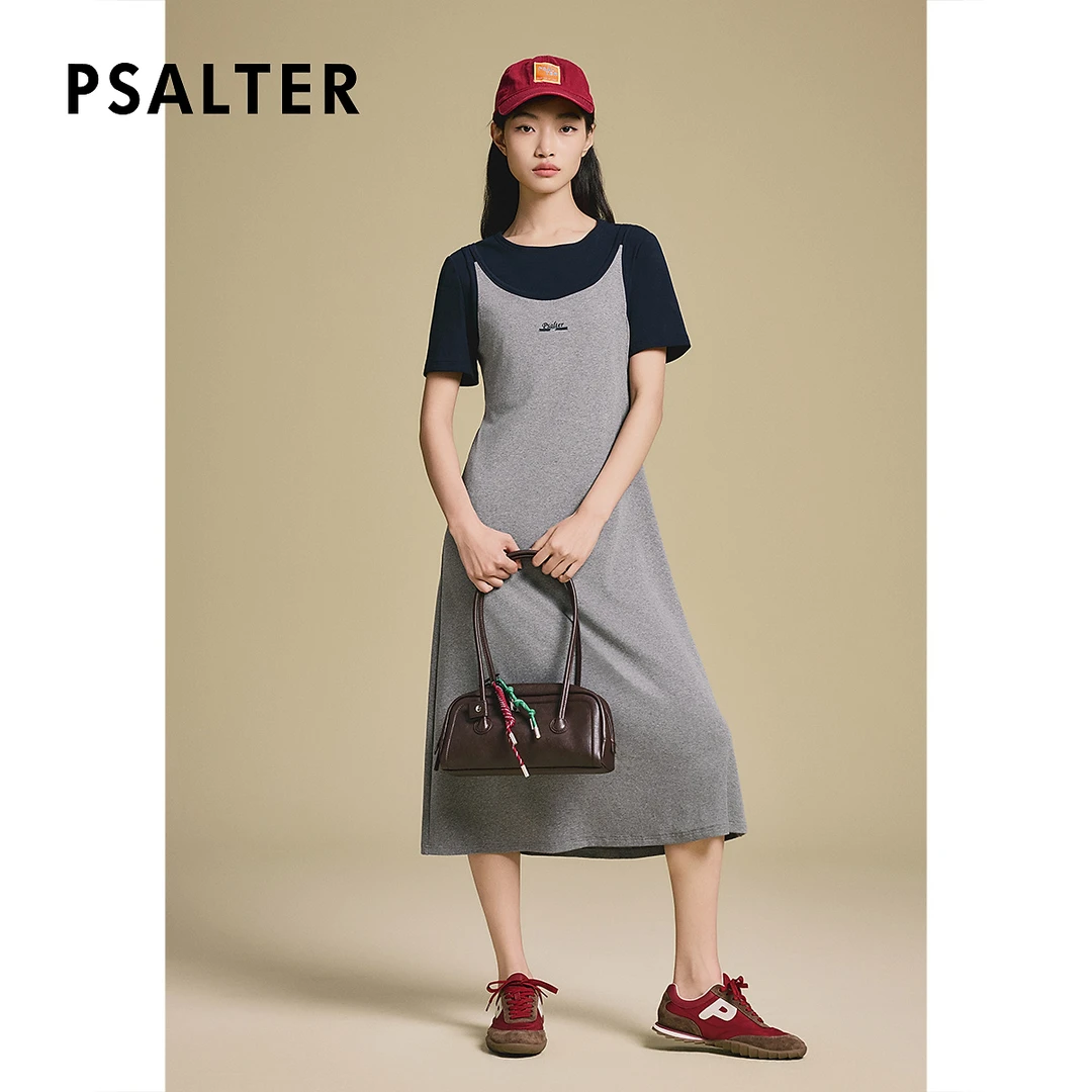 诗篇专选慵懒度假撞色假两件长裙格雷系针织连衣裙2025春季新款