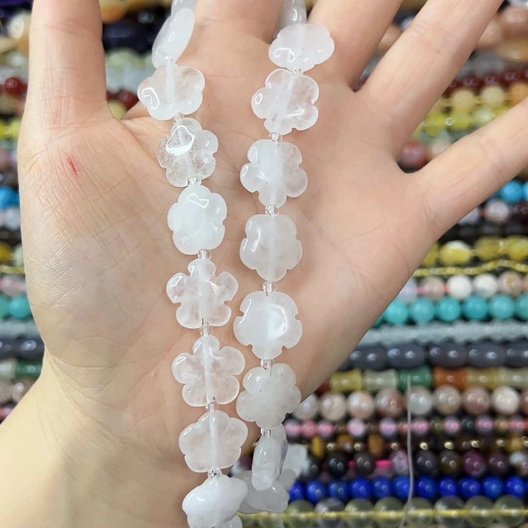 玛瑙/玉髓合金珠宝半成品 卡15白水晶花花一条