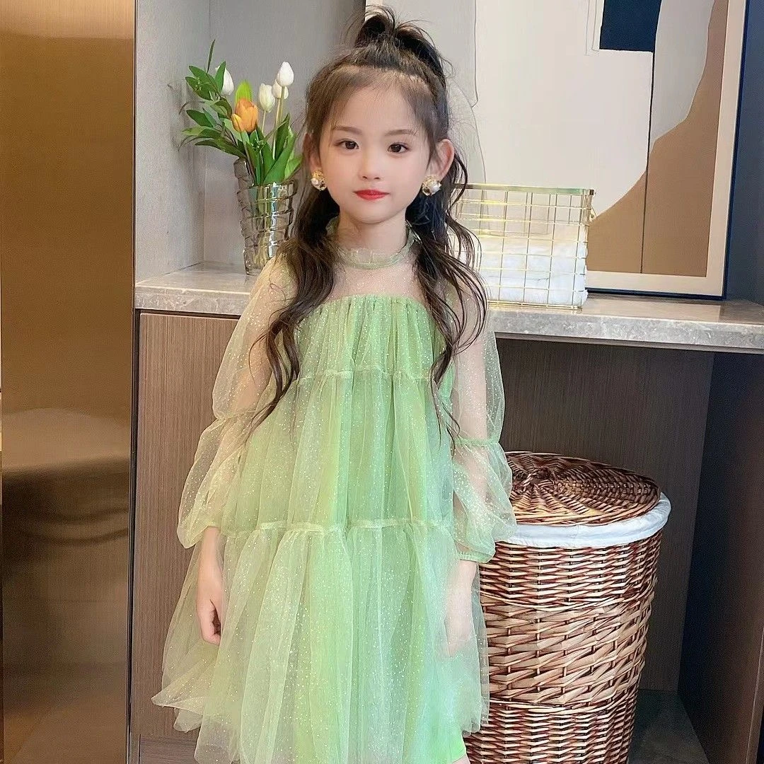 2025春夏新款儿童礼服裙亮晶晶网纱公主网纱蓬蓬裙潮女童连衣裙