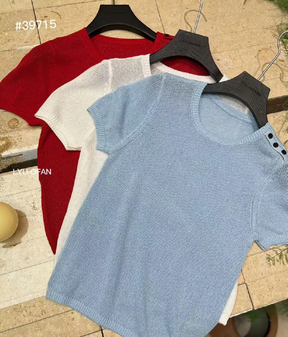【O范】进口和纸纱圆领四色针织衫39715R