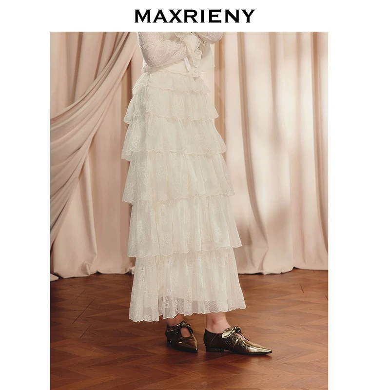 【陈都灵同款】MAXRIENY层叠蓬蓬裙小A型蛋糕裙25秋款蕾丝半裙