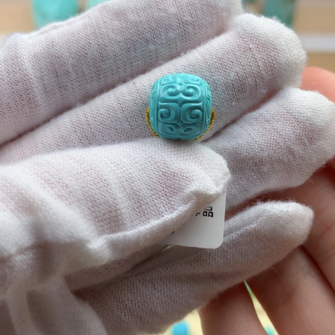 绿松石未镶嵌珠宝奇石高瓷绿回纹老型12*11.3mm