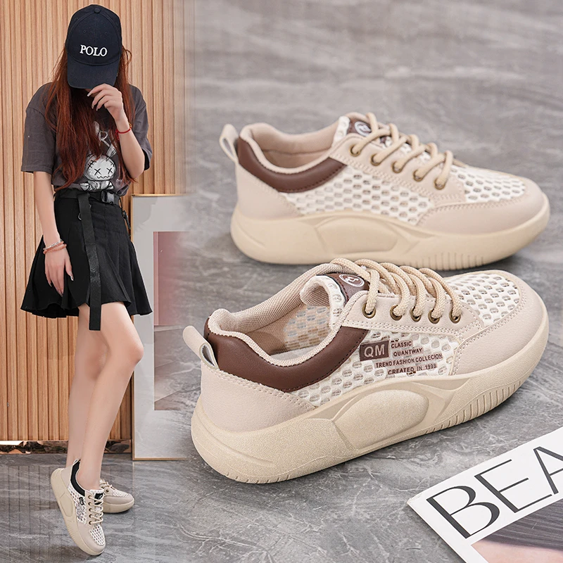 2025夏季新款透气网面休闲鞋女ins软底轻便透气百搭防滑镂空鞋