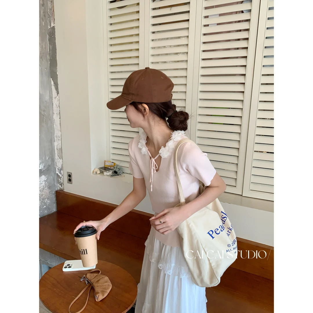 【C·Cai】法式优雅精致重工立体花朵设计感短袖7900#慵懒气质女衫