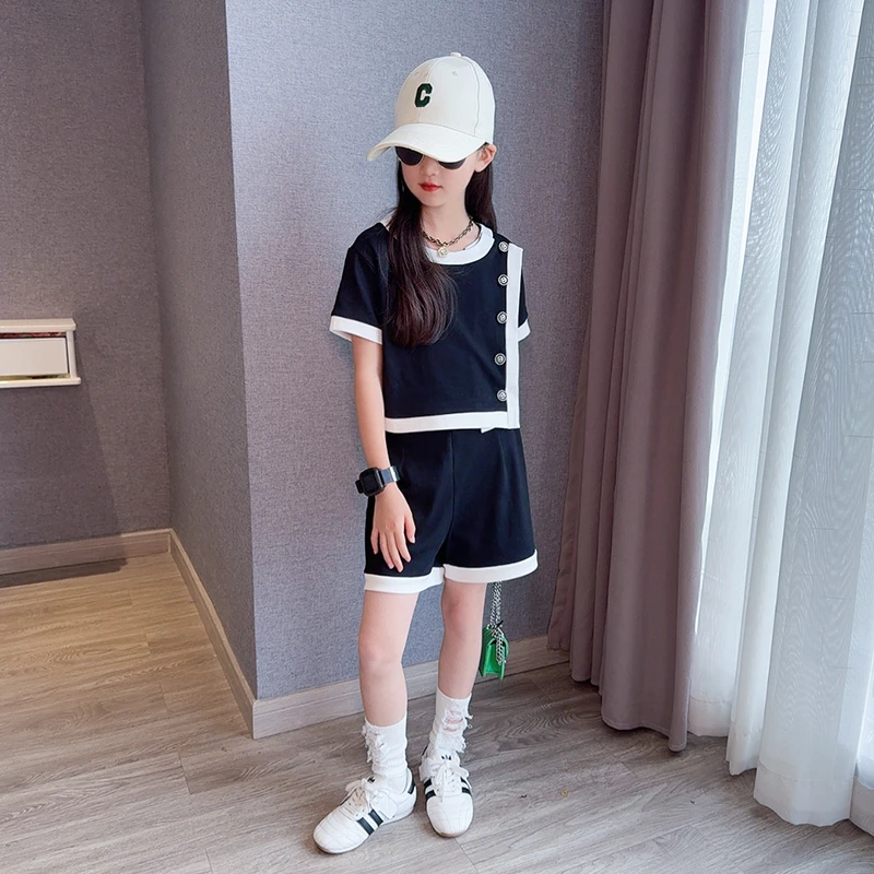 女童小香风套装夏季2025新款女孩大童洋气炸街短袖短裤时尚两件套