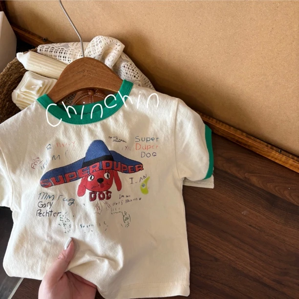 可爱星球·儿童日系卡通t恤男童帅气撞色短袖宽松印花上衣可爱半袖