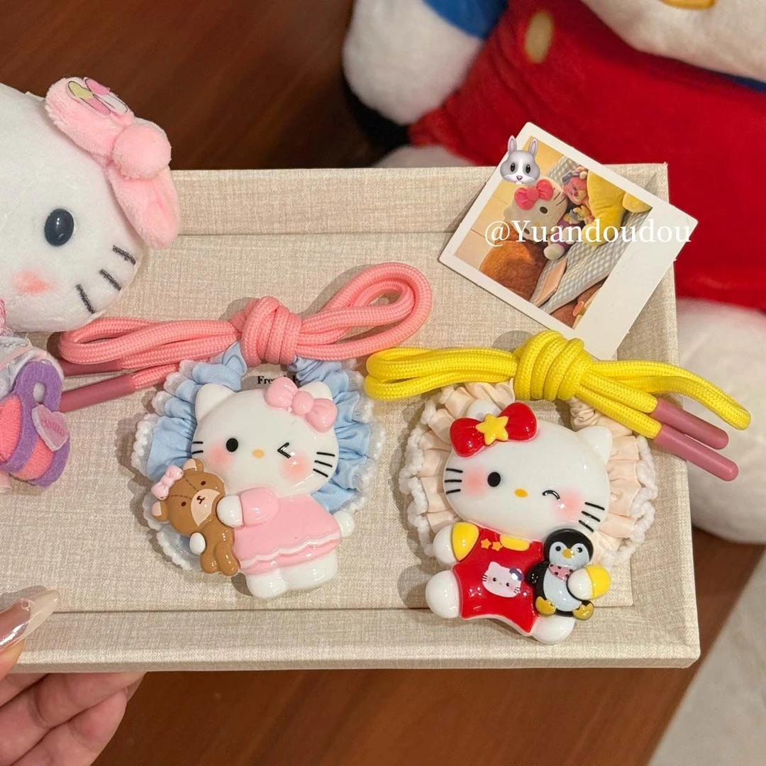 可爱韩系大号KT猫咪蝴蝶结蕾丝发圈发绳甜美少女心头绳丸子头皮筋