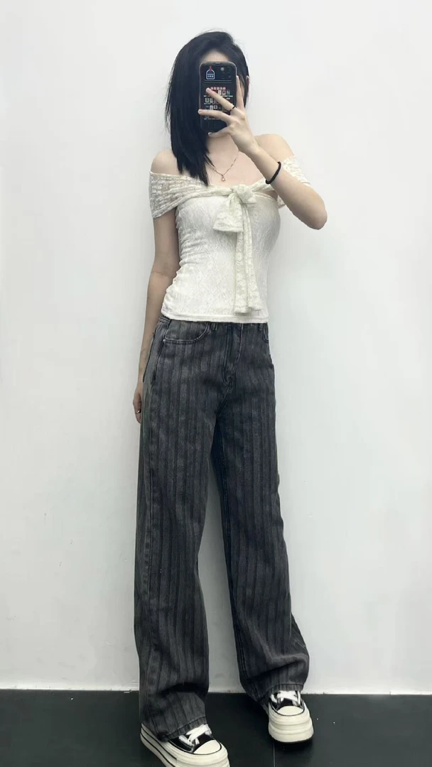 春夏牛仔裤直筒裤秋冬夏季青春活力印花裤子小众牛仔长裤12119