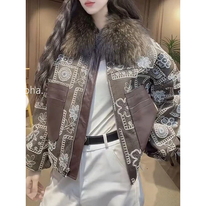 韩系独特加厚短外套女2025秋冬新款复古时尚拼色工装夹克开衫上衣