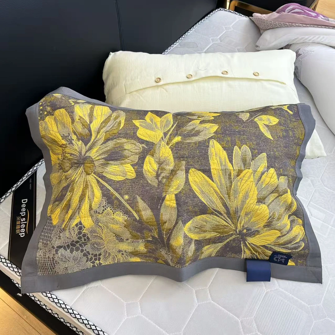 【枕巾-晓梦春华-金】 52*78cm 单人枕用一对 细纱成人枕巾一对装