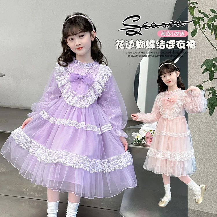 女童公主裙春秋装2025新款小女孩洋气长袖裙子儿童连衣裙礼服纱裙