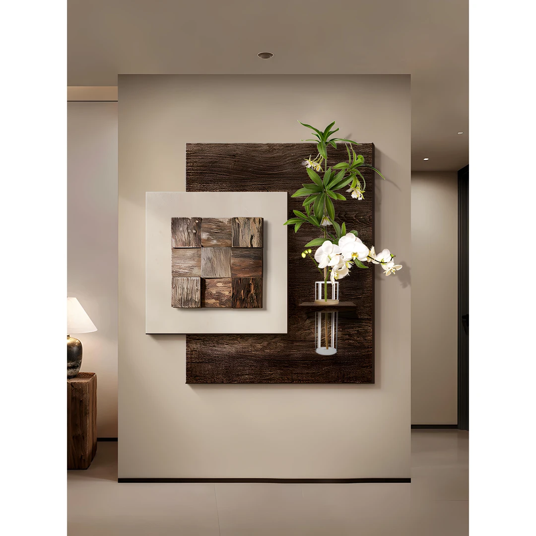 立体实木客厅装饰画沙发背景墙挂画水培绿植高级感进门入户玄关画