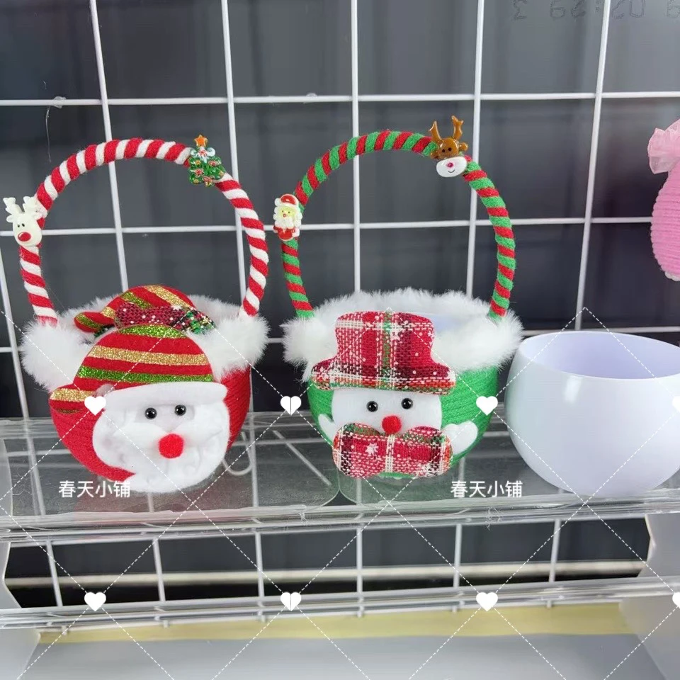 圣诞塑料盆小提篮手工辅料材料/圣诞毛绒头可爱圣诞老人树脂贴片