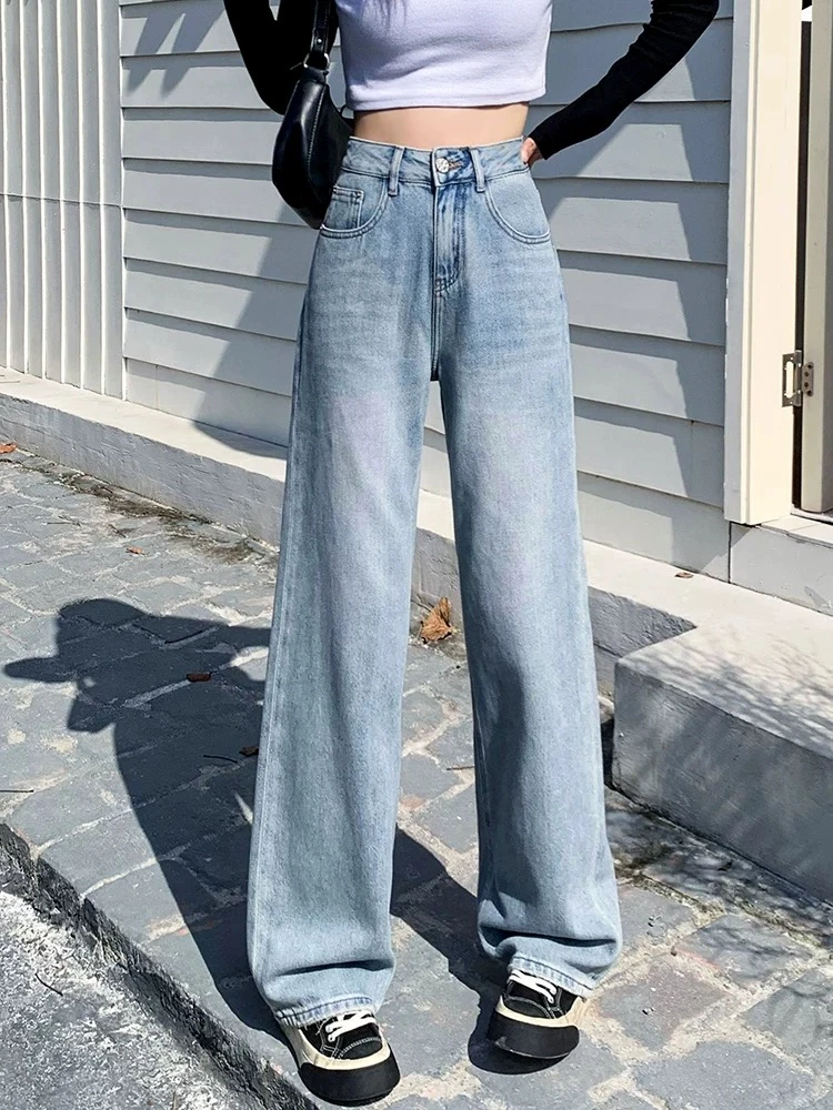 5148-1-春季上新浅蓝色窄版小个子长腿 显腿细窄版直筒裤