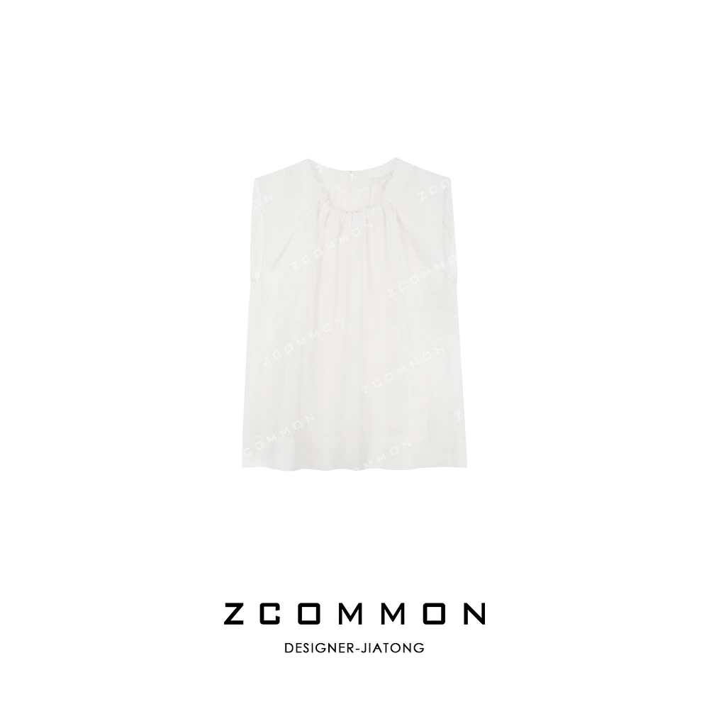 JAVLCOCE/娇可可夏季气质无袖圆领时尚法式设计款背心上衣2401005