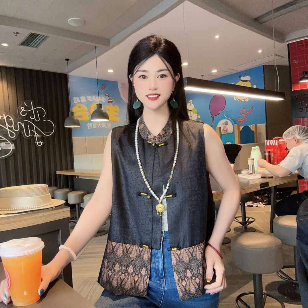 【春禅】新中式气质时尚显瘦老料立领手工盘扣马甲