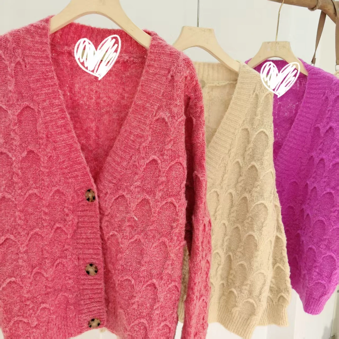 毛衣外套女春秋新款宽松慵懒风中长款洋气麻花针织开衫上衣M159