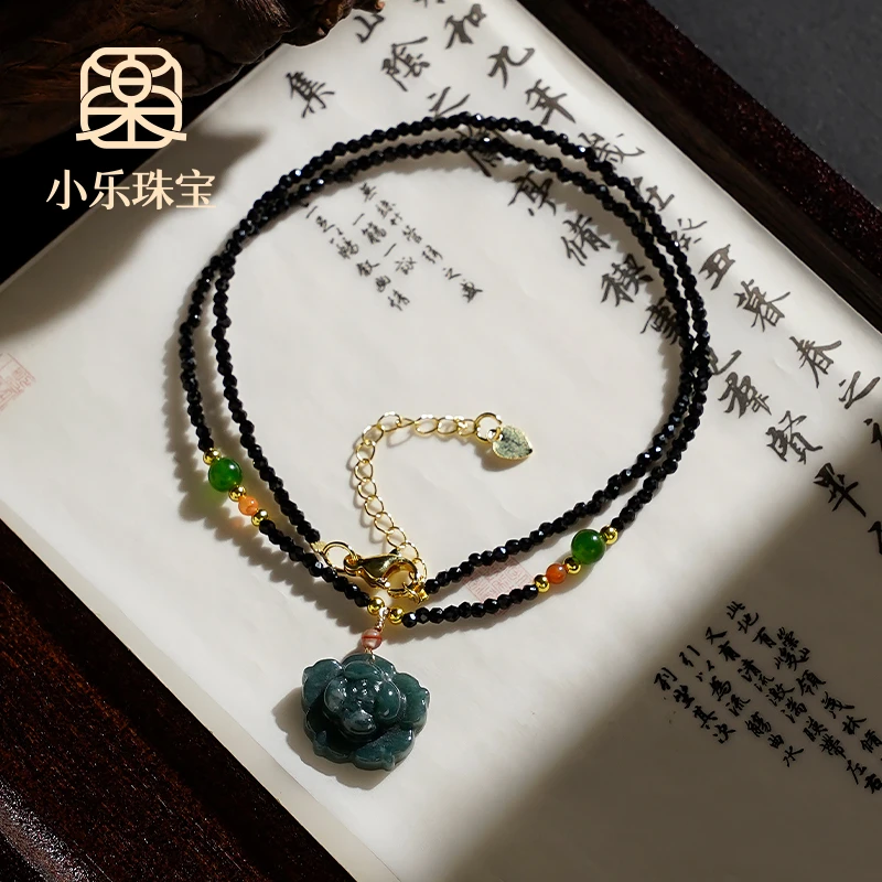 低调轻奢尖晶石项链配翡翠牡丹吊坠女式项链多样性发一-10020