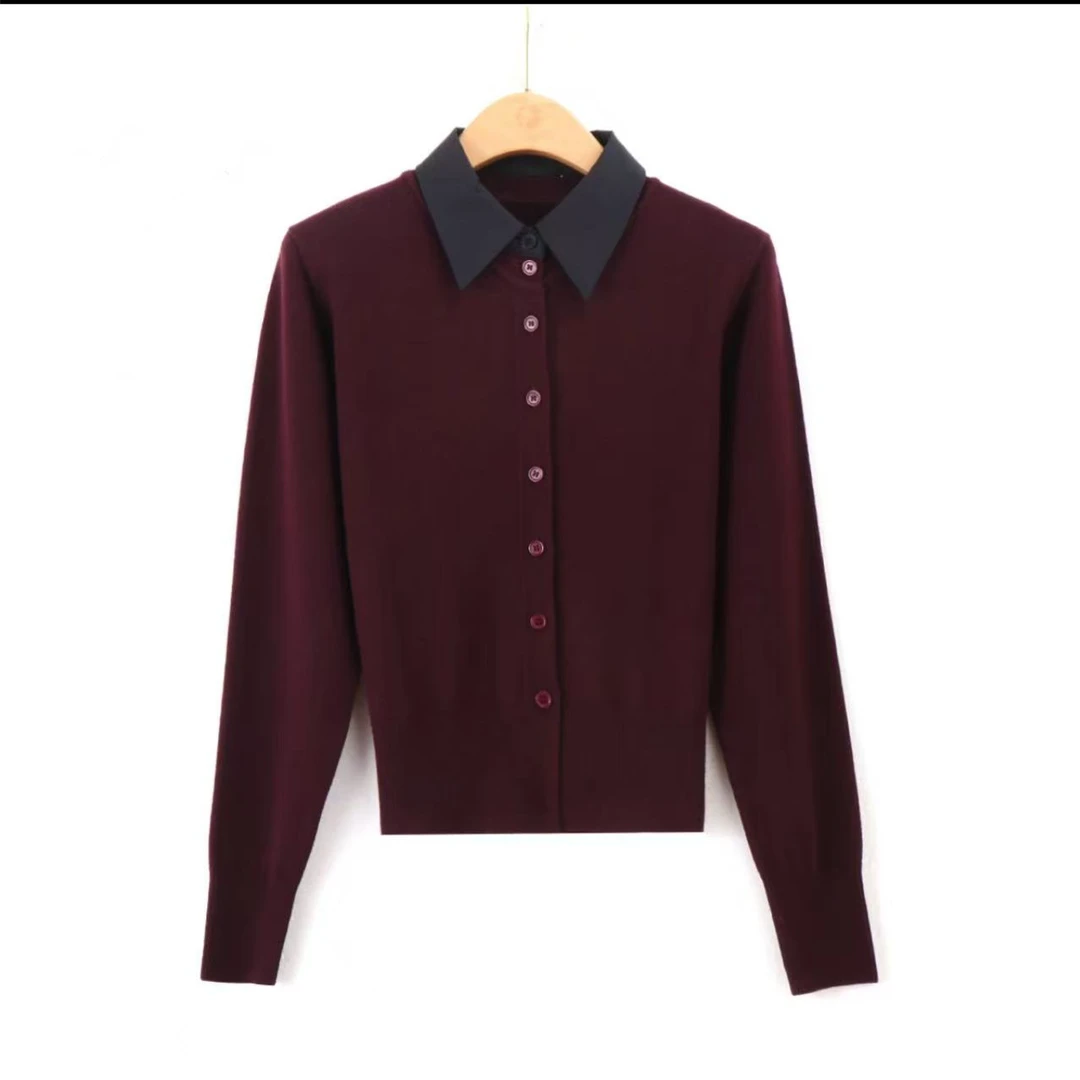 1春季衬衣领假两件针织打底毛衣针织衫SY