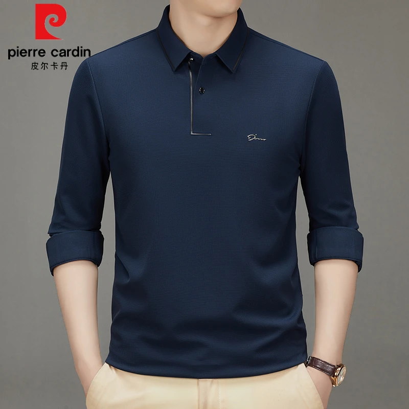 皮尔卡丹高档无痕长袖POLO衫男士轻奢时尚抗皱免烫舒适翻领t恤男