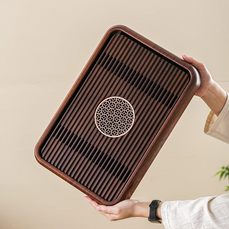 胡桃色茶盘家用2025新款轻奢小型沥储水式茶台功夫茶具干泡台托盘