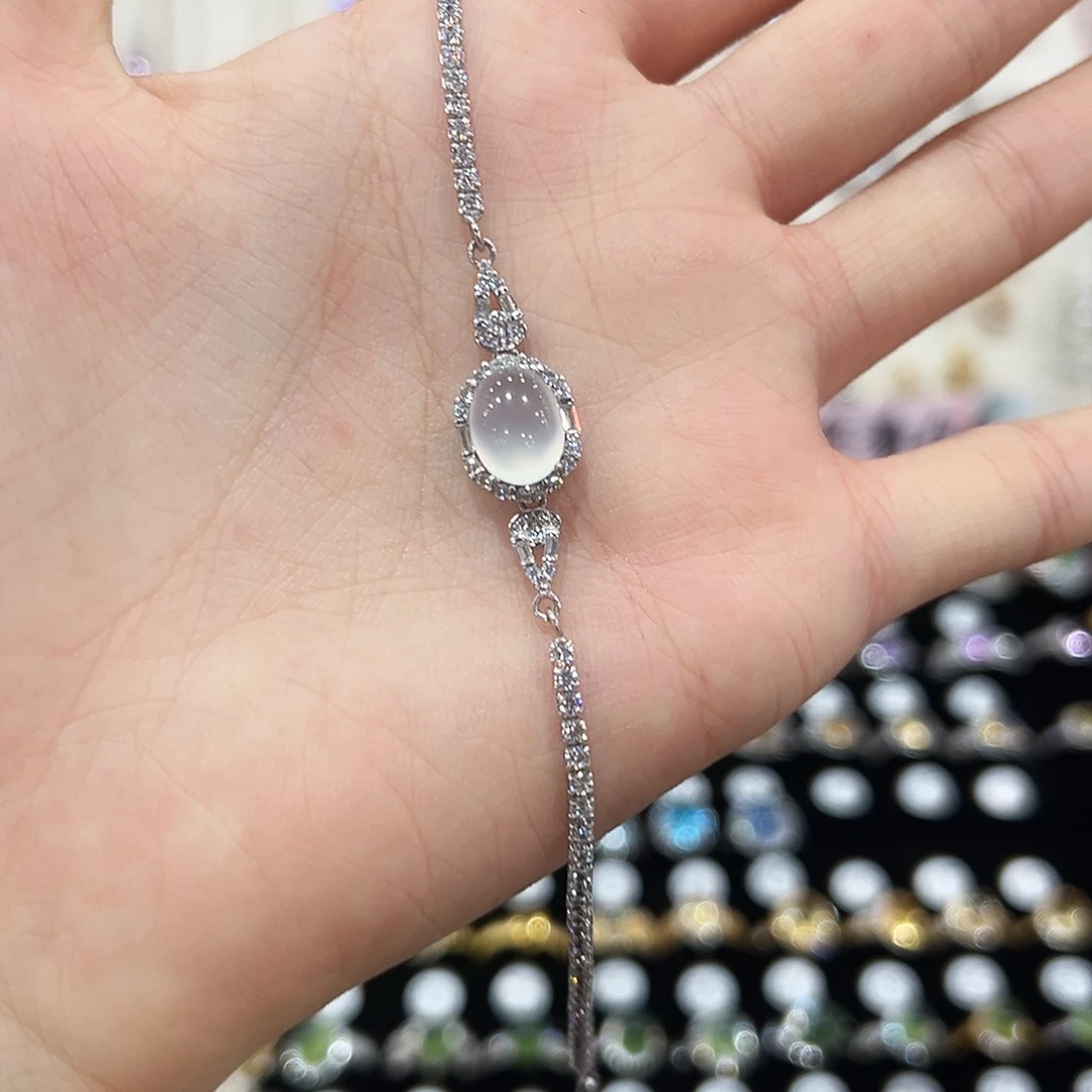 金***姐岫玉银S925镶嵌手链