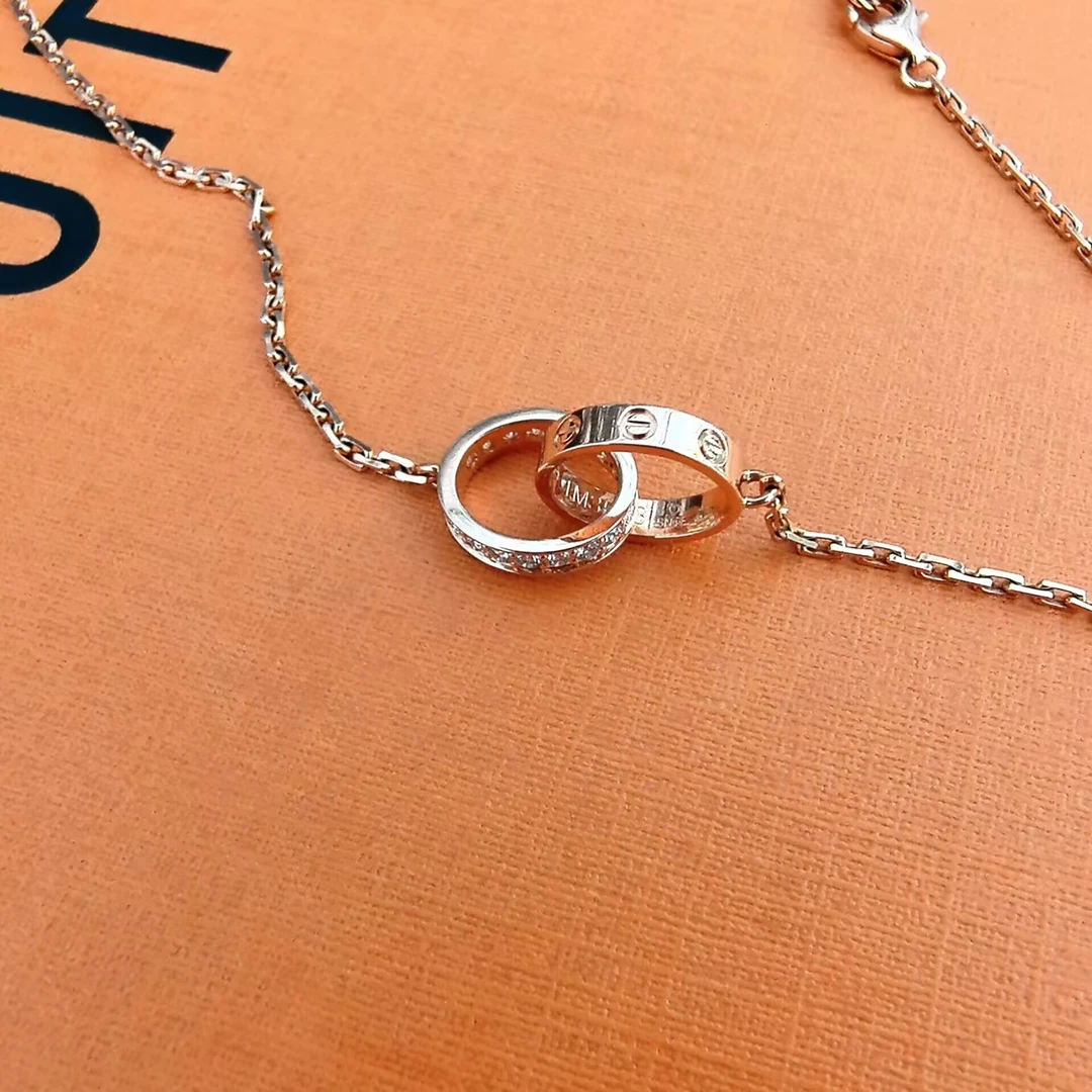 99新 Cartier/卡地亚 双环钻链/K玫/#45cm  DX