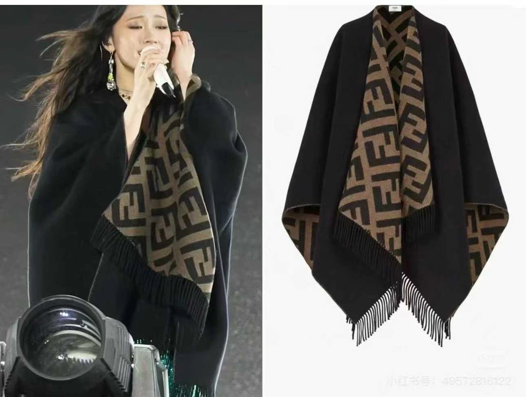 未使用 FENDI/芬迪 【兔子姐姐】 羊绒羊毛老花混纺斗篷披肩