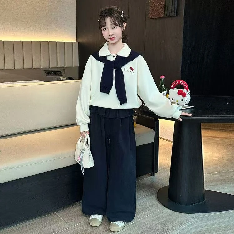 女童秋季套装2025新款儿童时髦学院风可爱卫衣宽松休闲裤运动套装