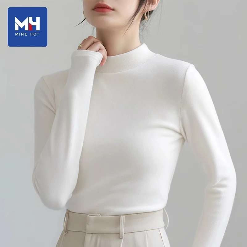 唐狮集团MH长袖上衣女2025新款春秋双面绒保暖内搭半高领打底衫