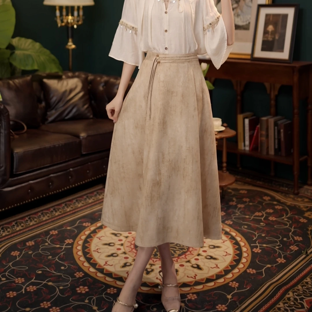 琦琦【浮光竹影】高腰显瘦A字半身裙春夏百搭大摆a字伞裙YF1102449