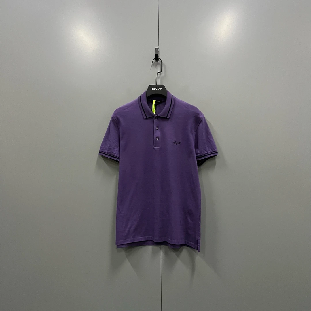 95新 ZEGNA (ll) 杰尼亚 紫色刺绣短袖polo衫 52码/611003