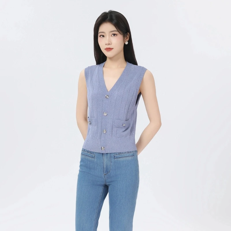 AMASS/阿玛施新款简约马夹时尚休闲百搭纯色无袖针织马甲女548013