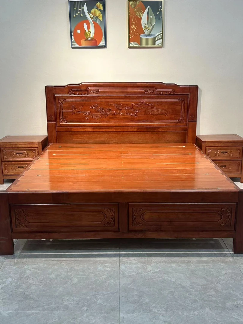 黄花金梨木全实木1.8米高档榫卯古典雕花中式主卧储物大床1.5米
