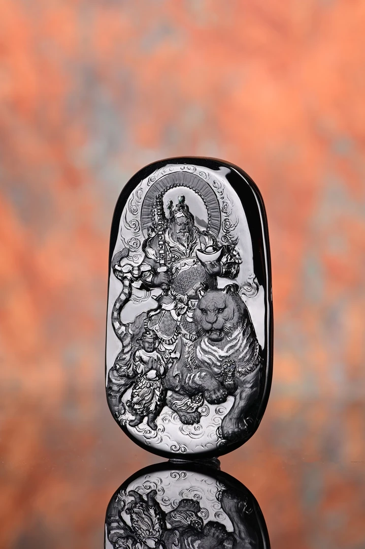 墨翠赵公明,荣获金奖,黑度,透光,油性俱佳,荣获工美精品展金奖
