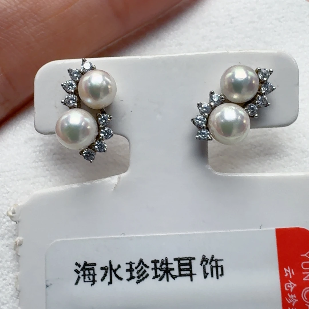 海水珍珠耳饰银S925镶嵌@@ye371