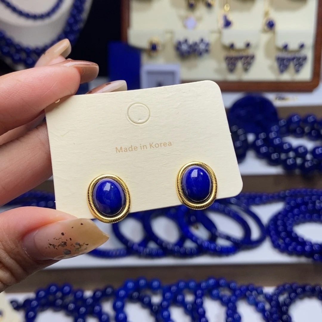 冯***馨青金石银S925镶嵌耳饰