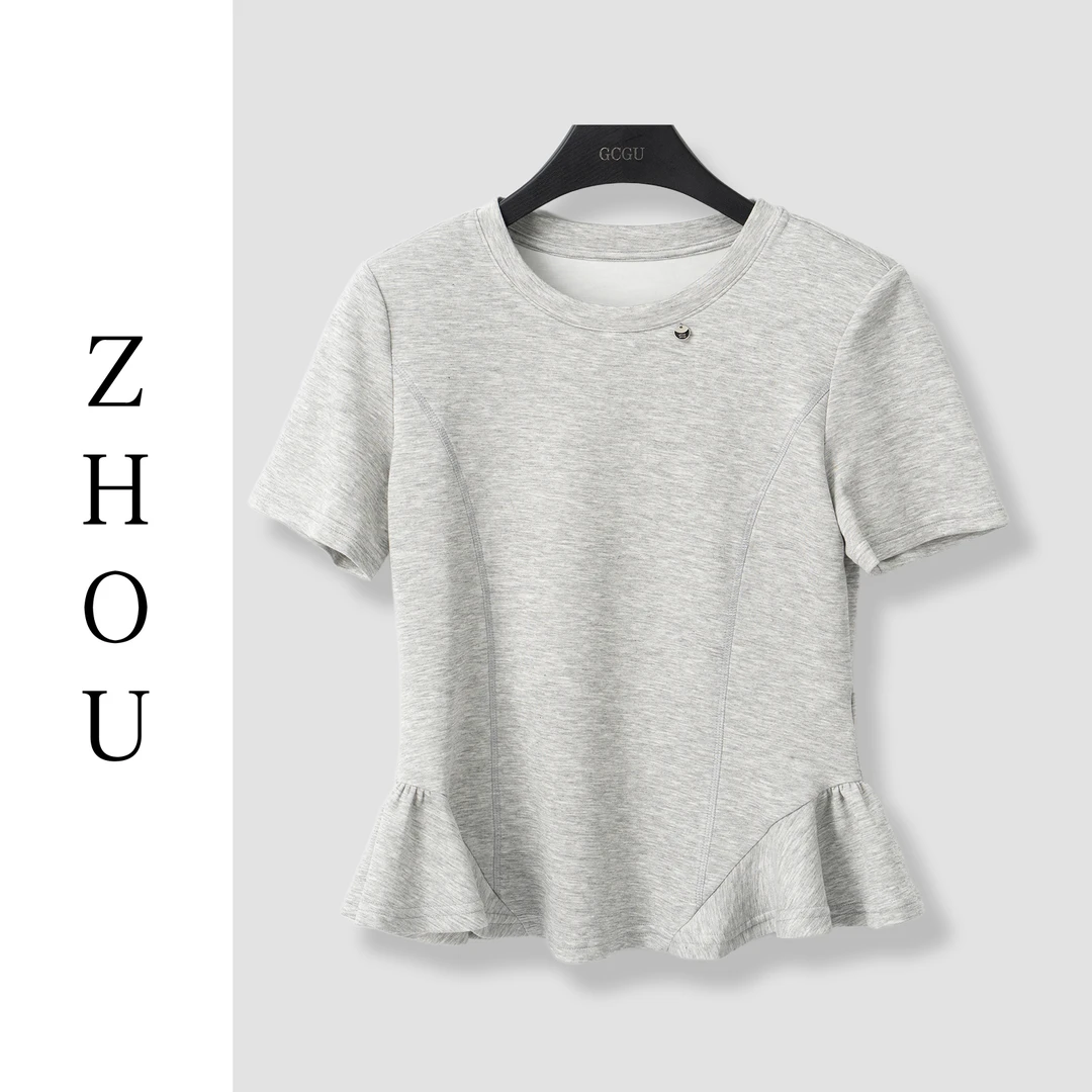 灰色休闲气质短袖上衣-21644