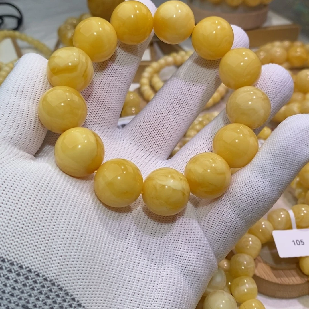 蜜蜡未镶嵌手串特浓孤品18.5左右