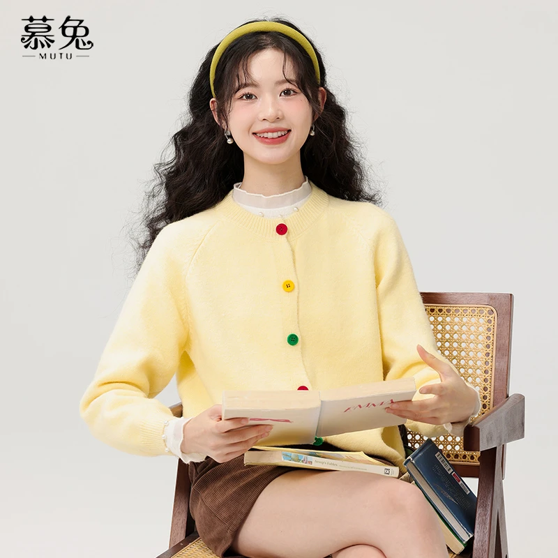 慕兔韩系慵懒风宽松针织开衫外套女春2025新款奶呼呼软糯毛衣上衣