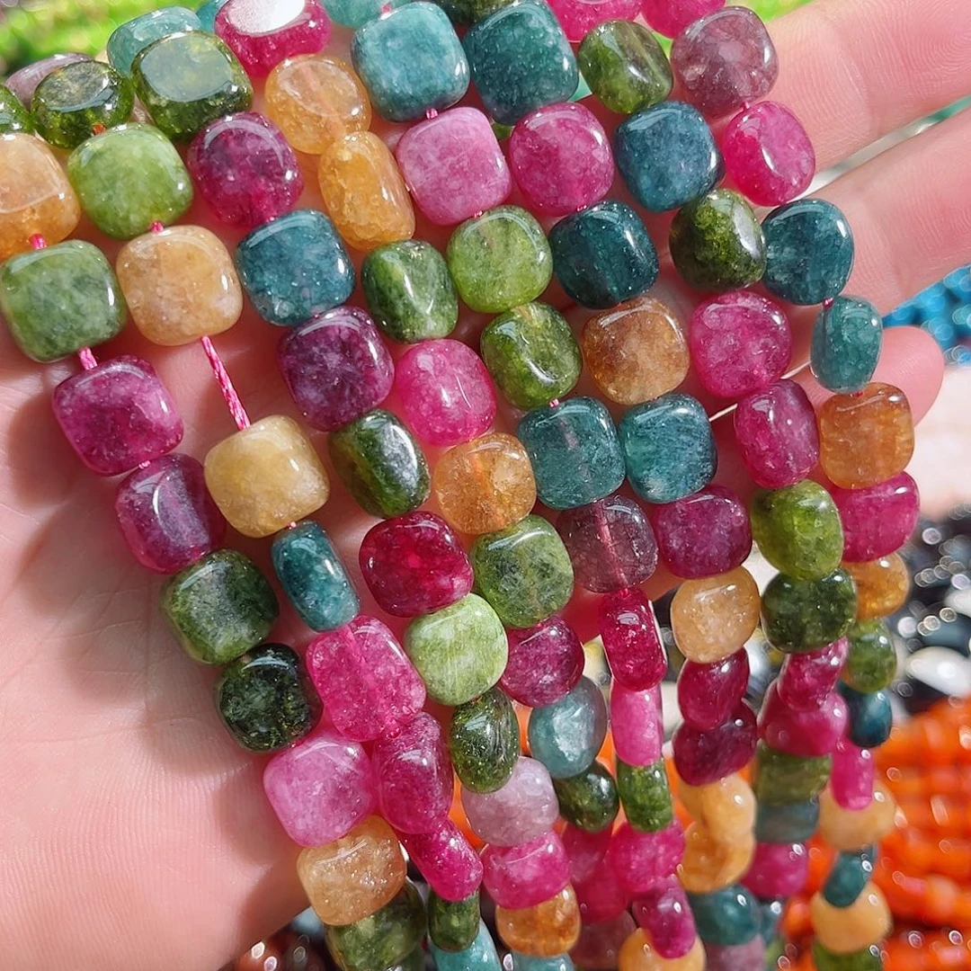 玛瑙/玉髓未镶嵌珠宝半成品碧玺方块一条12mm