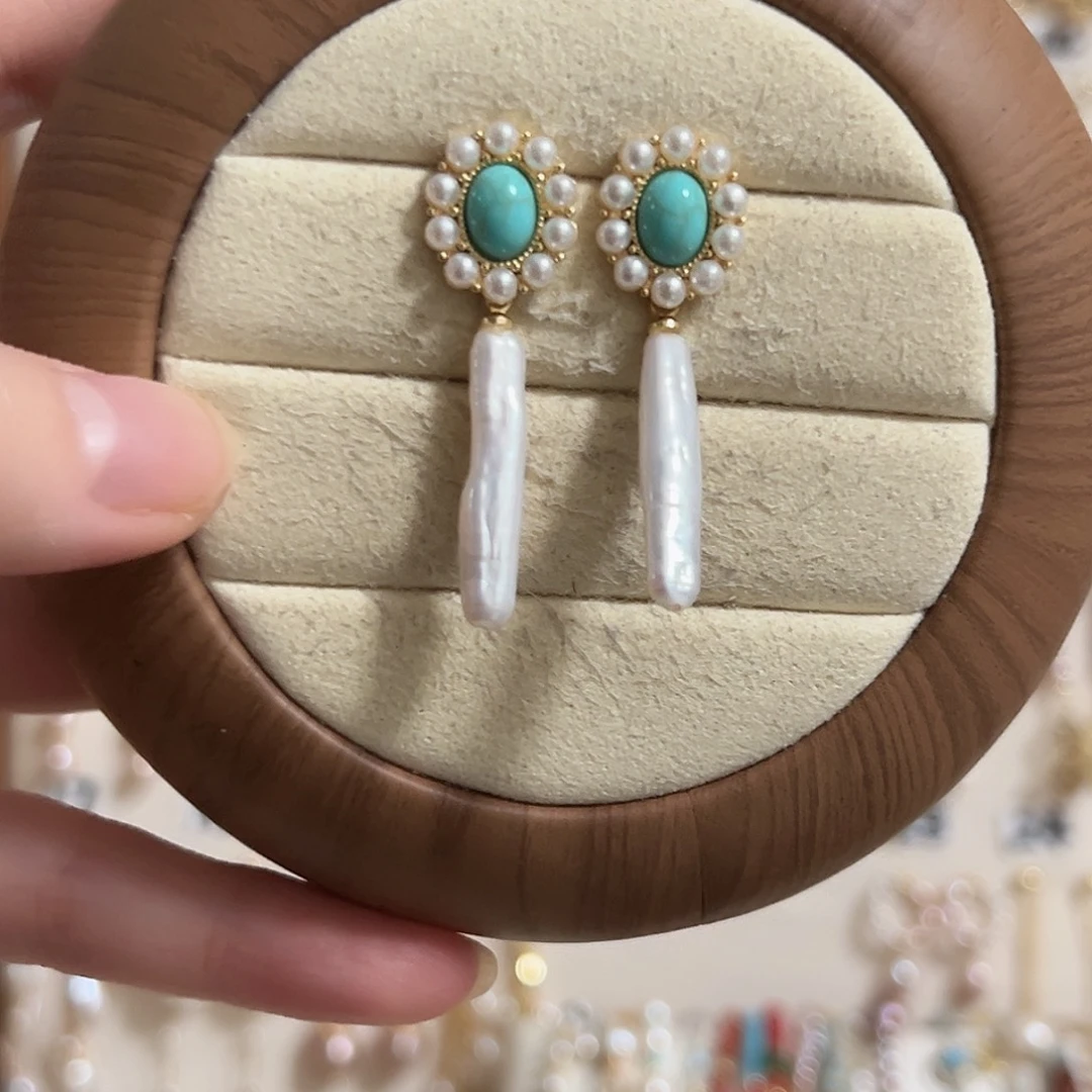 耳饰银S925镶嵌淡水珍珠