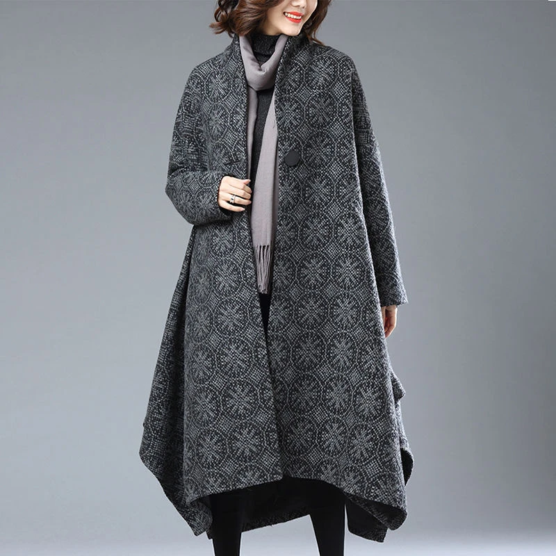 大码毛呢外套女秋冬厚长款过膝呢子大冬款4050岁加绒加厚打底衫