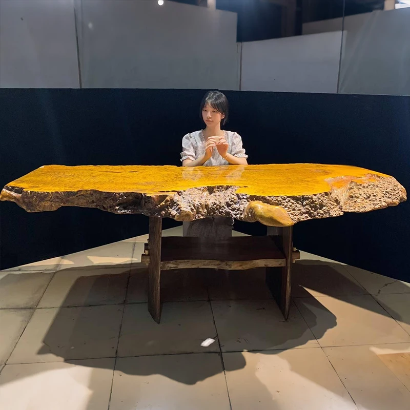 金丝满瘤花实木整块缅甸黄金樟大板办公桌茶桌电脑桌餐桌茶台