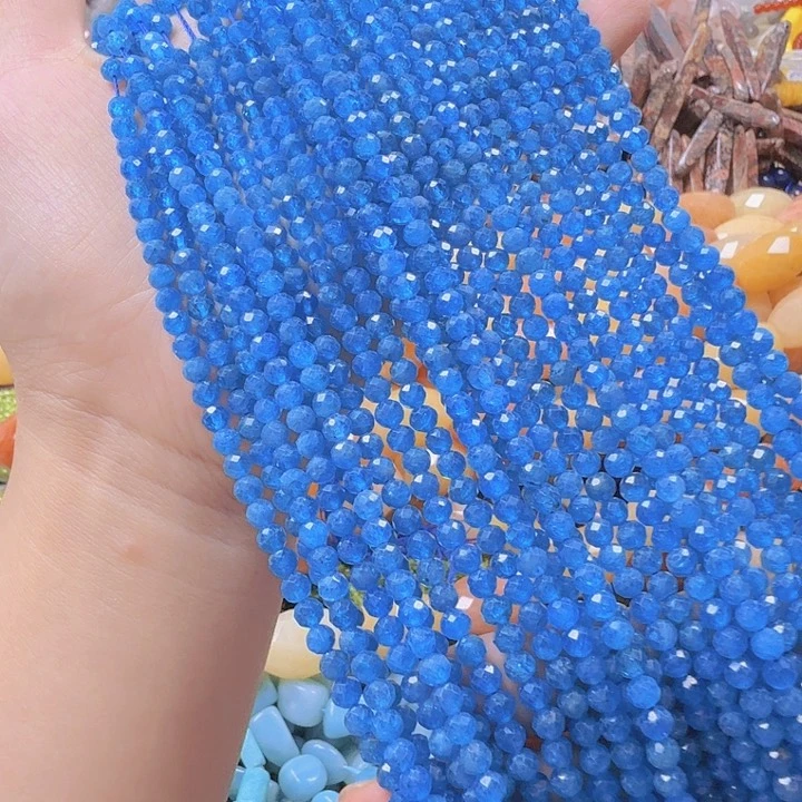 水晶珠宝半成品未镶嵌卡4透体蓝磷灰一条