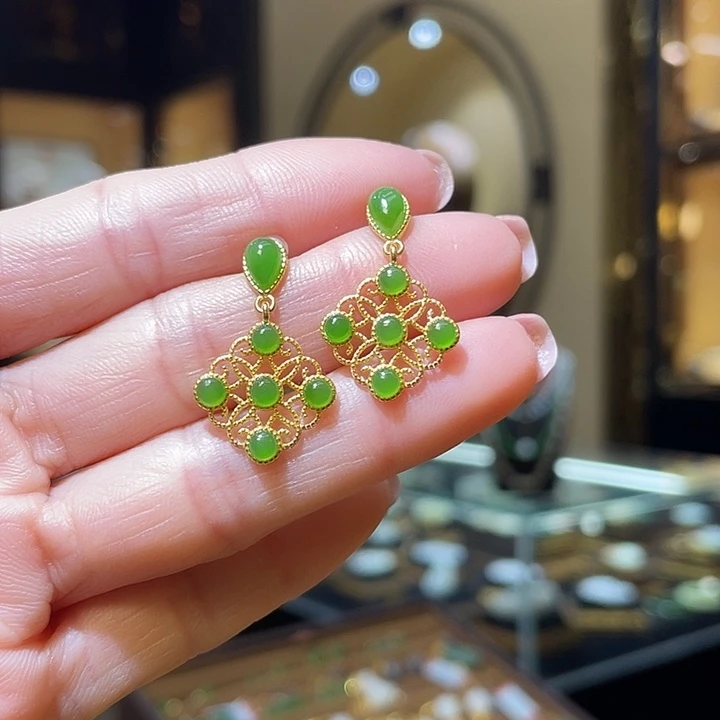 和田玉银S925镶嵌耳饰