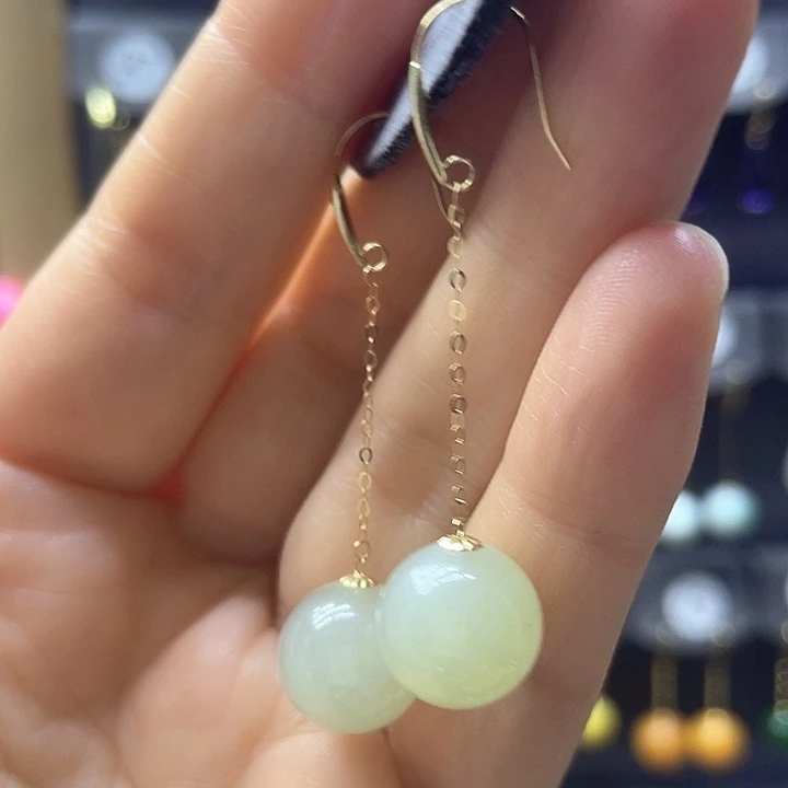 和田玉18K金镶嵌耳饰