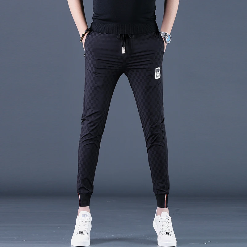 百搭休闲裤男士春夏季修身潮牌潮流时尚束脚裤弹力薄款运动裤子