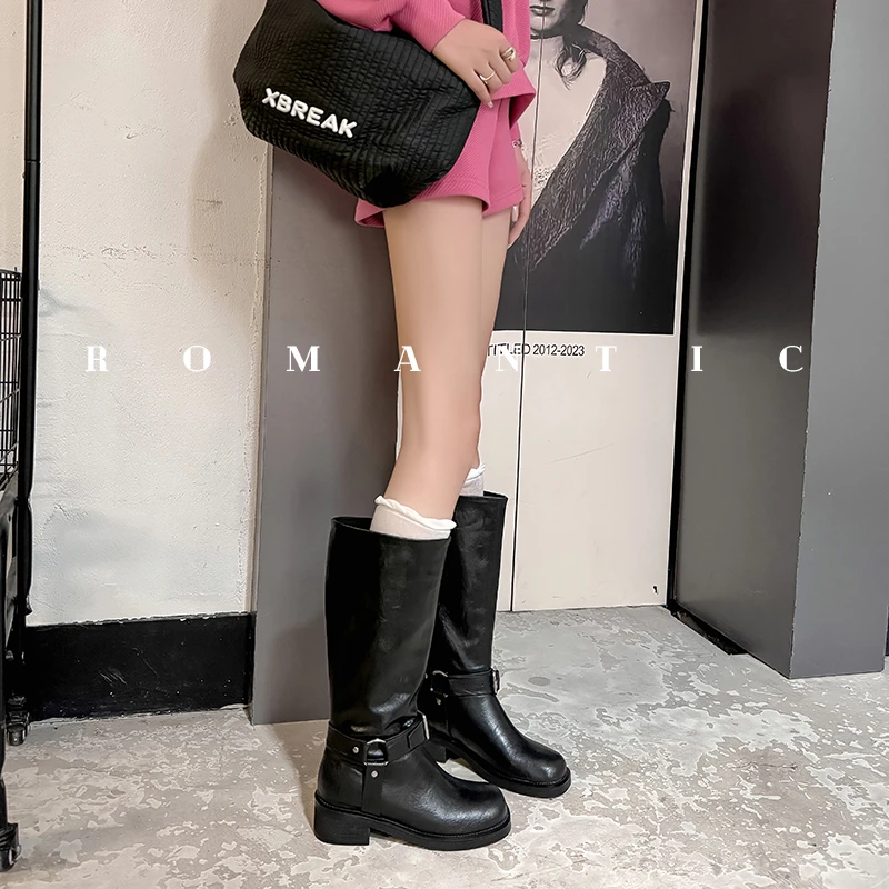 3058/4.5cm牛皮长靴厚底马丁靴时装靴加绒骑士长筒秋季