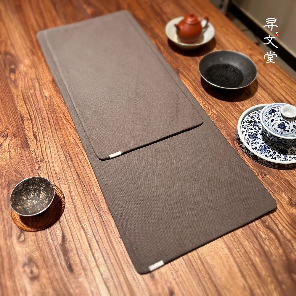 寻文堂 石墨灰色手工干泡茶席诧寂复古茶席素色棉茶布复古茶布
